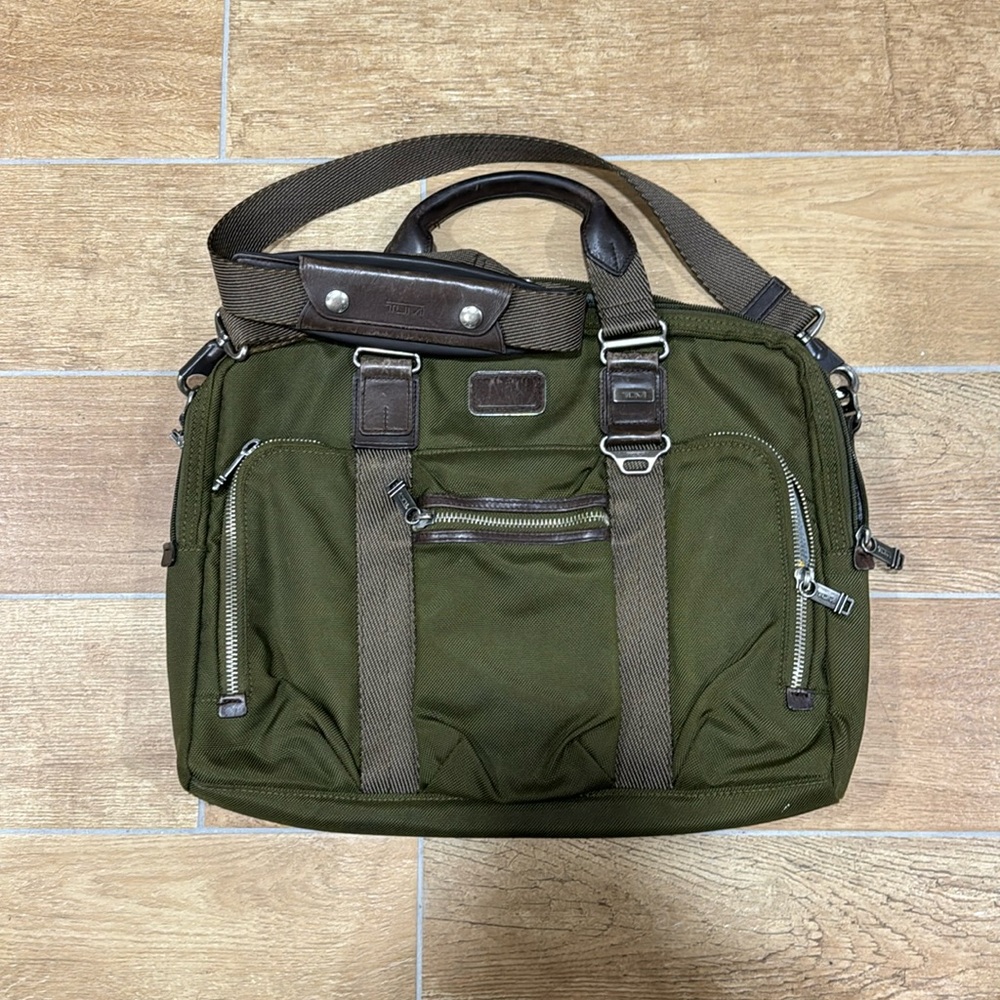 Army Green Tumi Laptop and Work Bag
